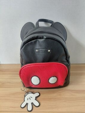 Black Mini Backpack with Red Mickey Front Pocket and Glove Charm